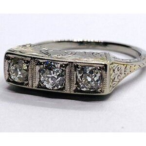 18K Art Deco .65CTW Old Euro Diamond Ring Size 6.5